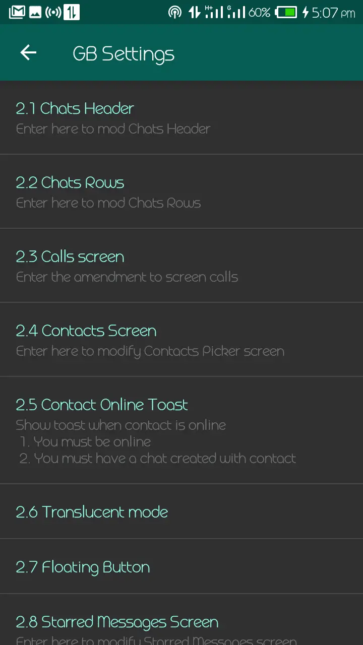 GBWhatsApp Chats Settings